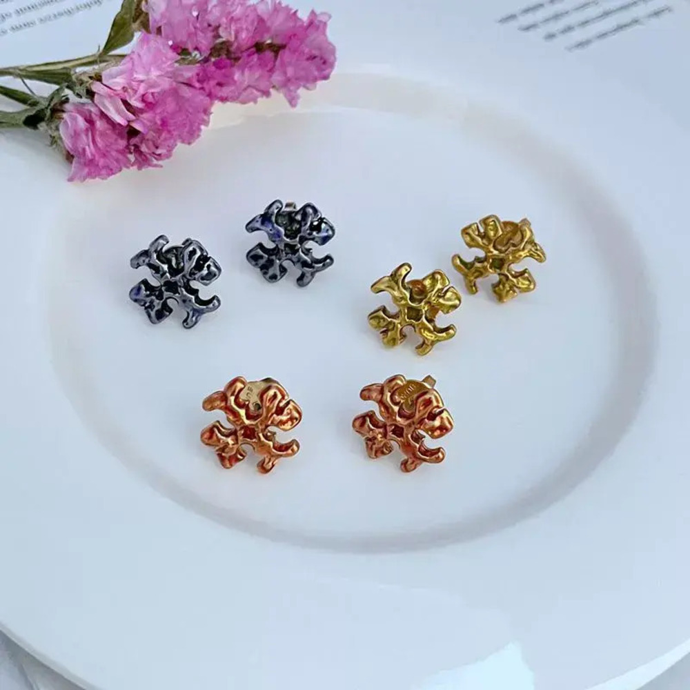 Tory Burch Matte Gold Letter Stud Earrings